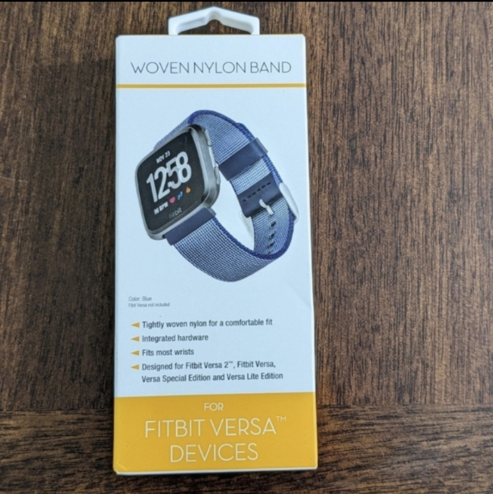 Fitbit Versa Blue Woven Nylon Watch Band, NEW